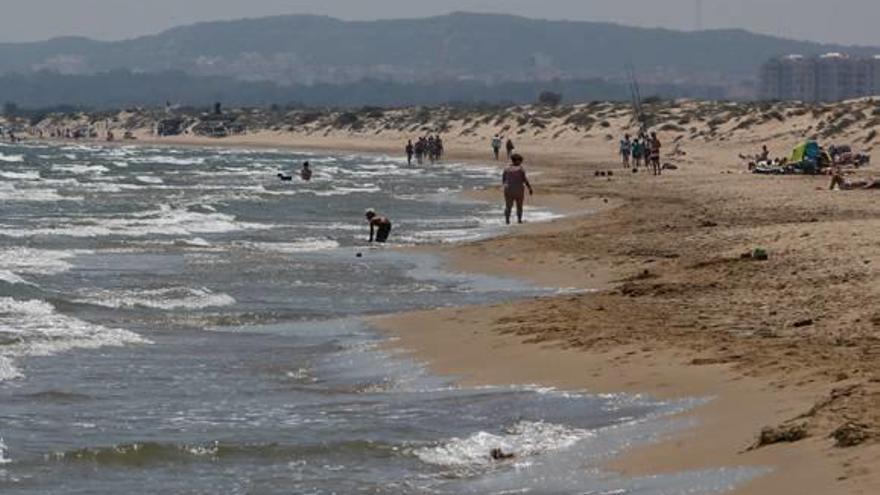 Bañistas, ayer, en La Marina, pese a la bandera roja