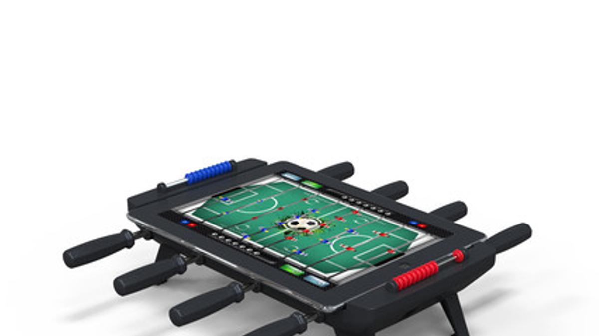 Una tableta iPad, convertida en un futbolín.