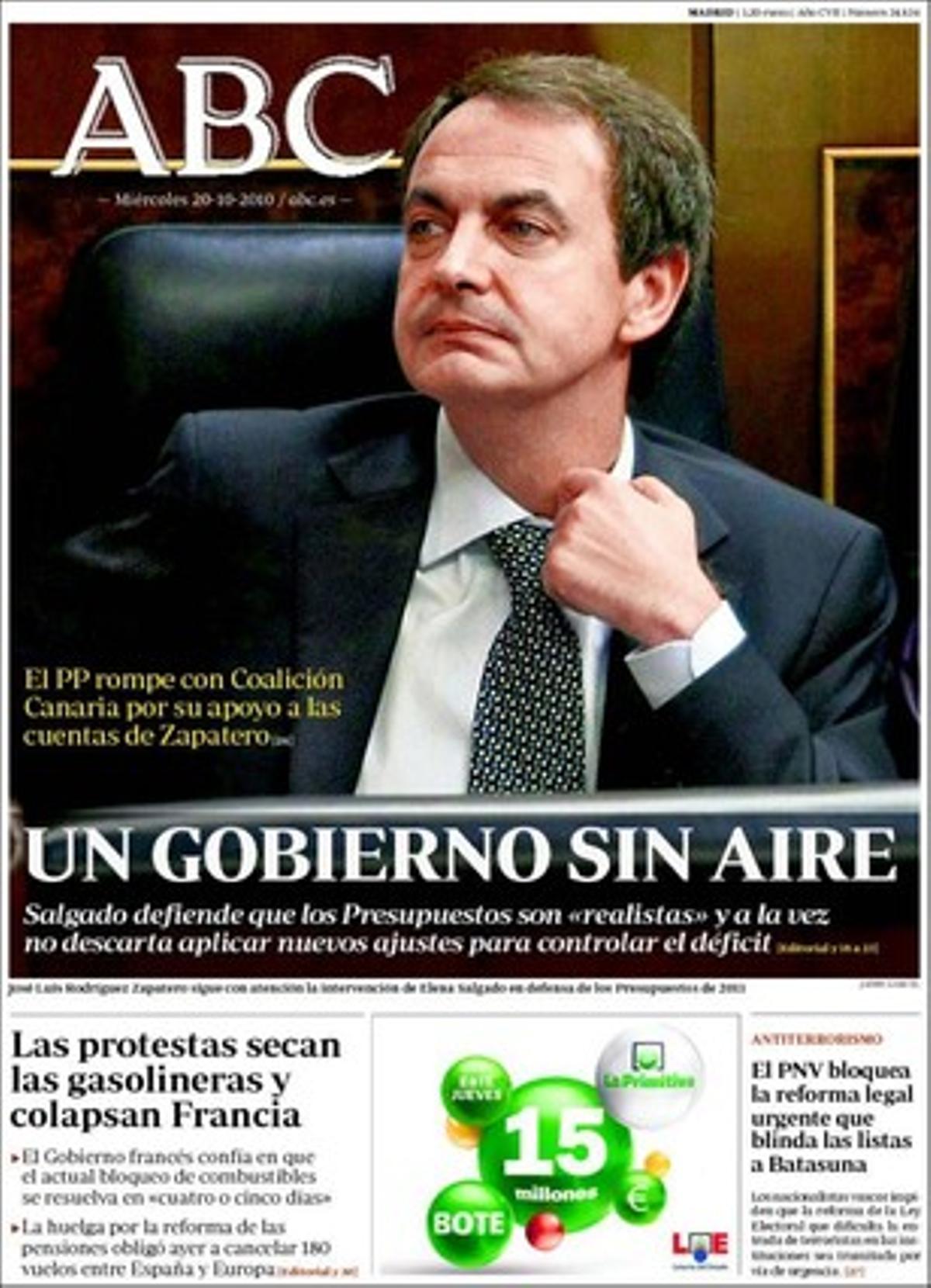 Altres temes que ’Abc’ destaca a les pàgines interiors són que el PP demana al Govern que expliqui la distinció que ha donat a l’exprimer ministre marroquí Driss Jettou per ser l’invasor de Perejil, que Europa controlarà per primera vegada de manera conjunta els ’hedge funds’, que els Mossos multen un fill de Pujol per usar el CAT, i que l’arquebisbe de Barcelona, Lluís Martínez Sistach, reprèn Ricard Gomà per criticar la visita del Papa.