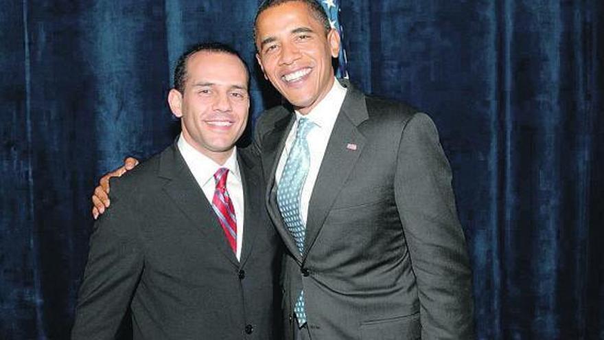 Juan Verde Suárez con el presidente de Estados Unidos, Barack Obama.