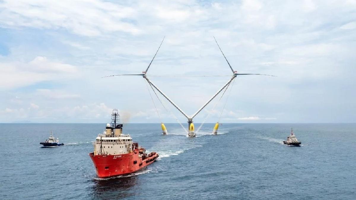 La turbina eólica flotante más grande del mundo, siendo remolcada a su ubicación definitiva