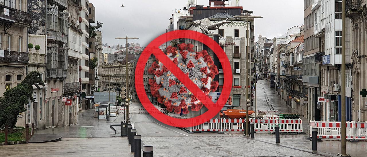 Imagen de fondo: Calles desiertas de Vigo durante el confinamiento del mes de abril de 2020