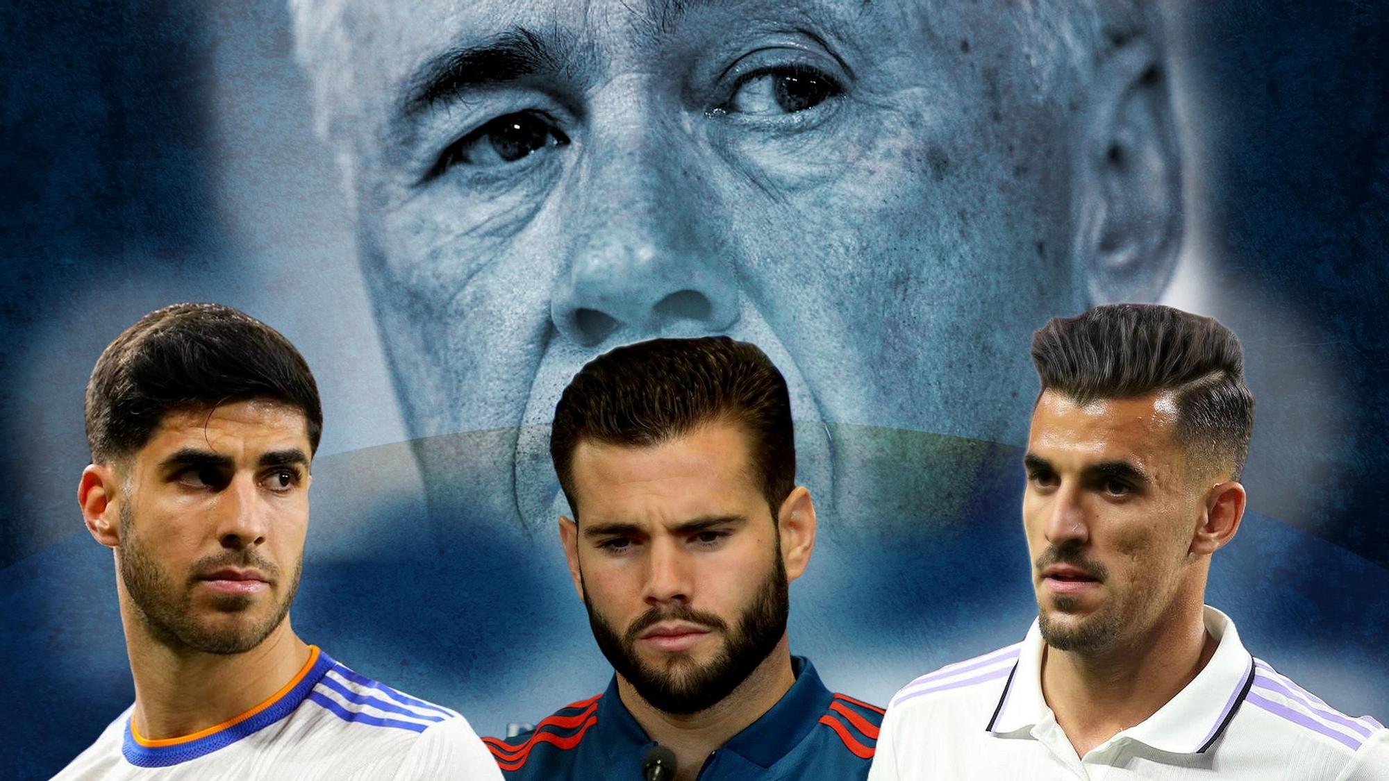 Carlo Ancelotti y los jugadores Nacho, Dani Ceballos y Marco Asensio