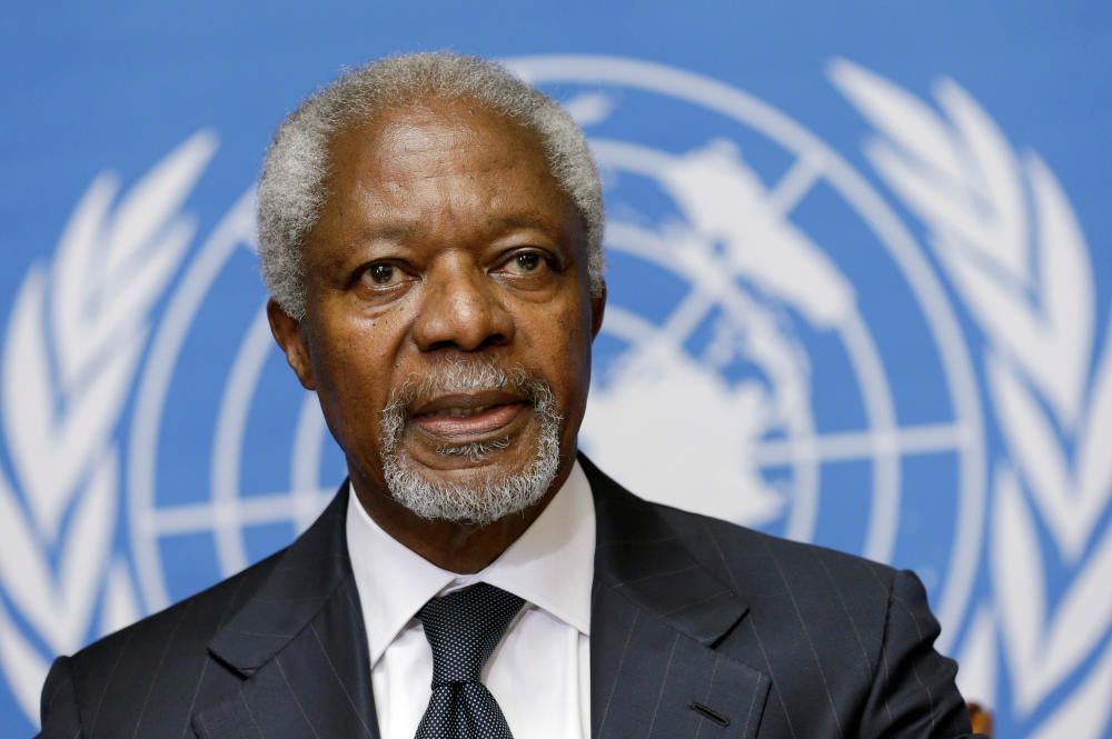 El mediador U.N.-Liga Árabe, Kofi Annan, pronuncia una conferencia de prensa en las Naciones Unidas en Ginebra el 2 de agosto de 2012.