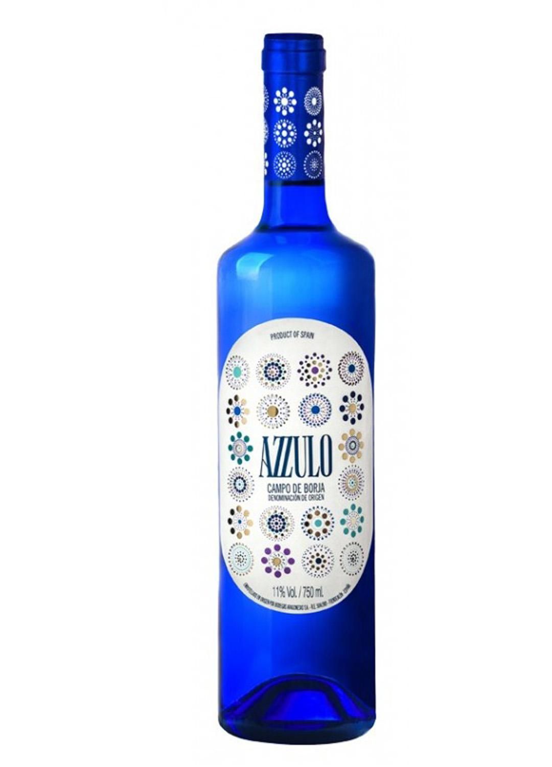 La botella azul que contiene este vino