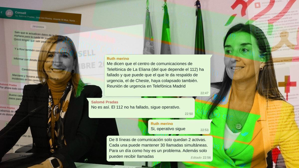 Simulación de los mensajes entre Ruth Merino y Salomé Pradas en el grupo del Consell durante la dana