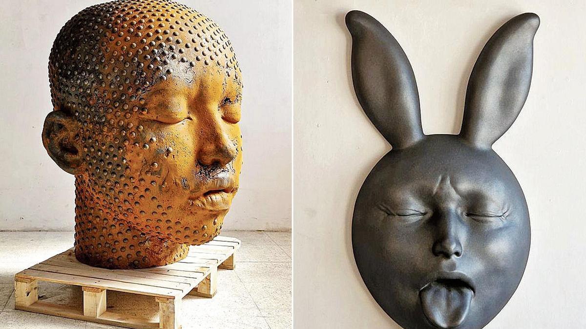 Por la izquierda, las obras «Needles and pins» de hierro y «Animal Thrills II» de resina.