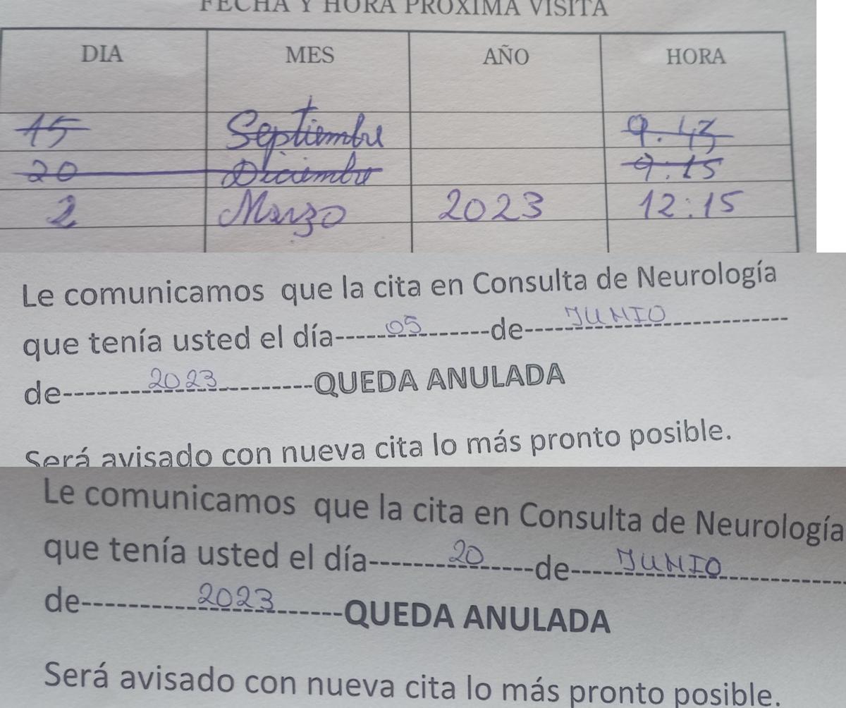 Citas de Neurología anuladas a un paciente