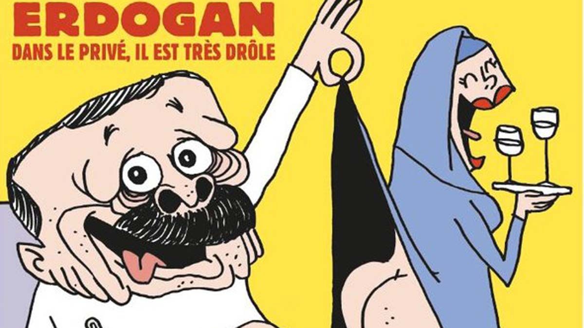 'Charlie Hebdo' caricaturiza a Erdogan bebiendo cerveza y levantando la falda a una mujer