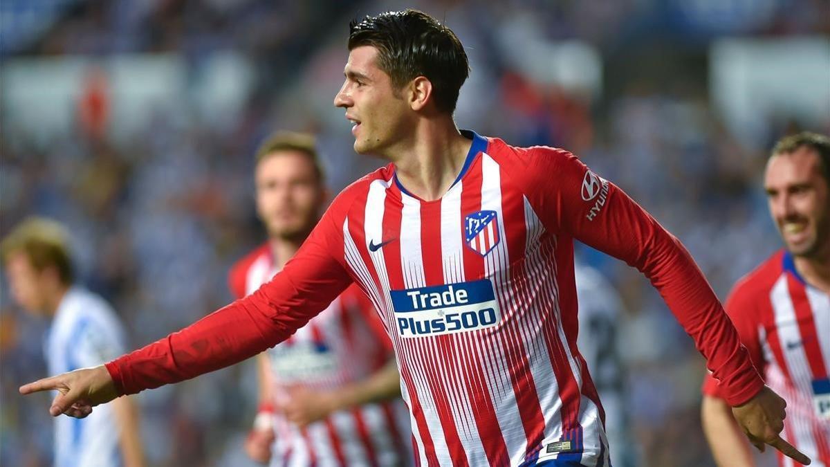 Morata celebra un gol en Anoeta.