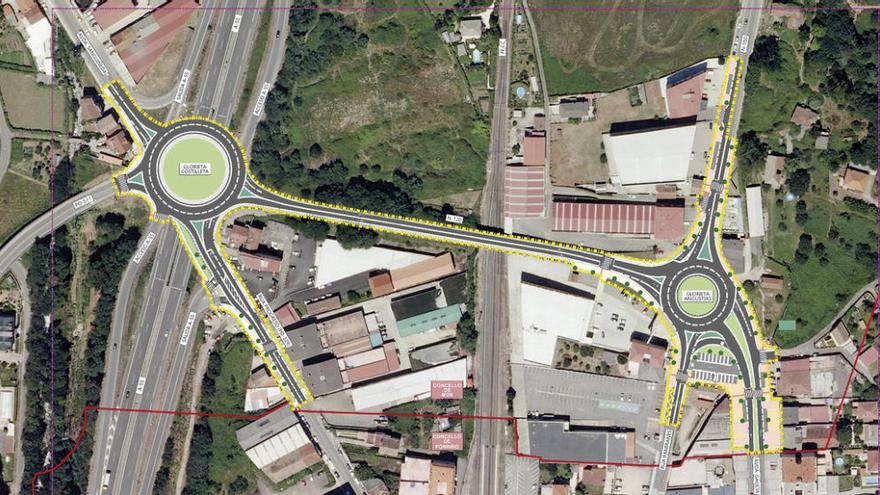 Infografía de las vías y las rotondas, en amarillo, sobre las que se llevará a cabo la humanización. // FdV
