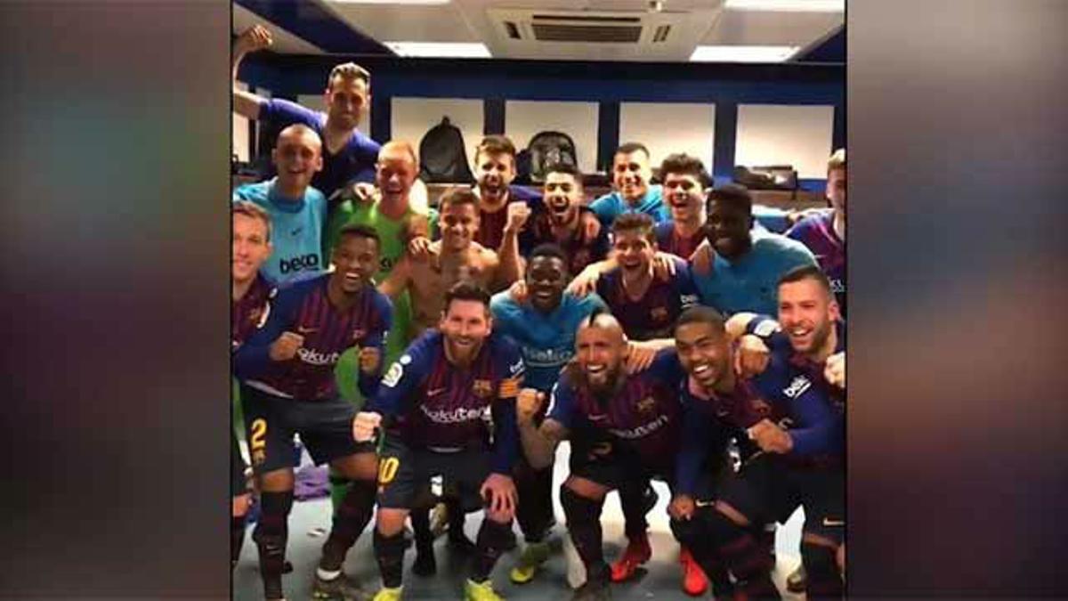 Las imágenes de la celebración del Barça en los vestuarios del Bernabéu