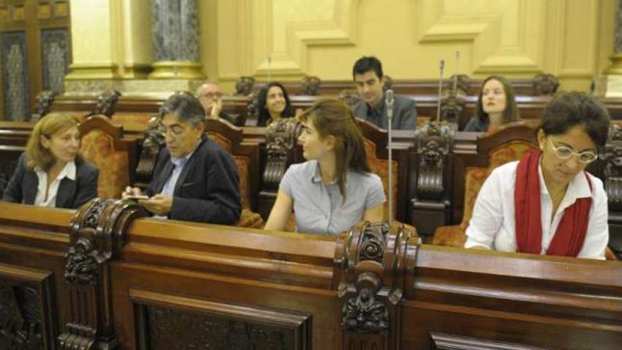 Los ocho concejales socialistas, ayer, en el pleno municipal. / fran martínez