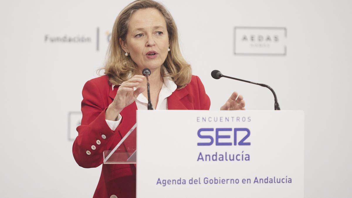 La ministra de Asuntos Económicos, Nadia Calviño, este viernes, en un evento organizado por la &#039;Ser&#039;.