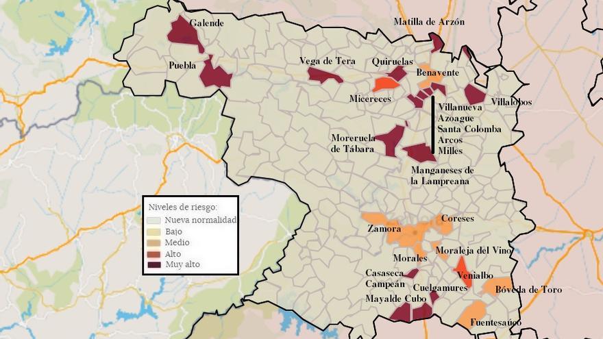 Mapa de contagios COVID por municipios en Zamora