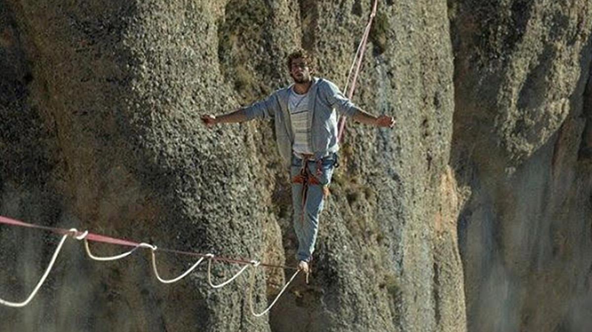 Laurent Cantier, en la ’slackline’.