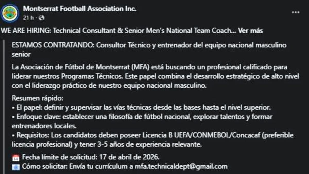 La oferta de la selección de Montserrat por redes sociales