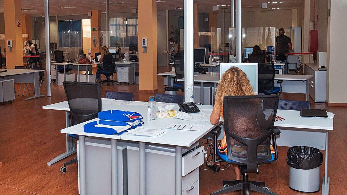 Trabajadores del Ayuntamiento de Telde en sus nuevas instalaciones.