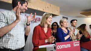 La líder de los Comuns, Jessica Albiach, comparece ante los medios para valorar los resultados obtenidos en las elecciones al Parlament de Catalunya. 