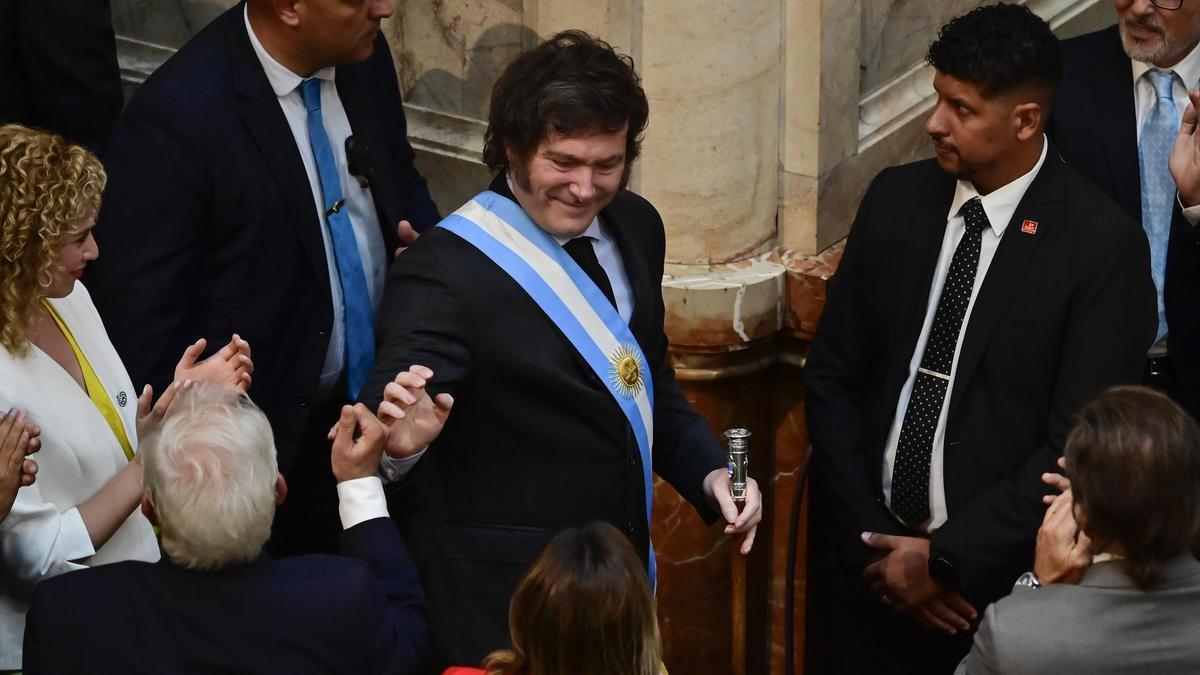 Javier Milei, presidente de Argentina, a su llegada a la Cámara de los Diputados.