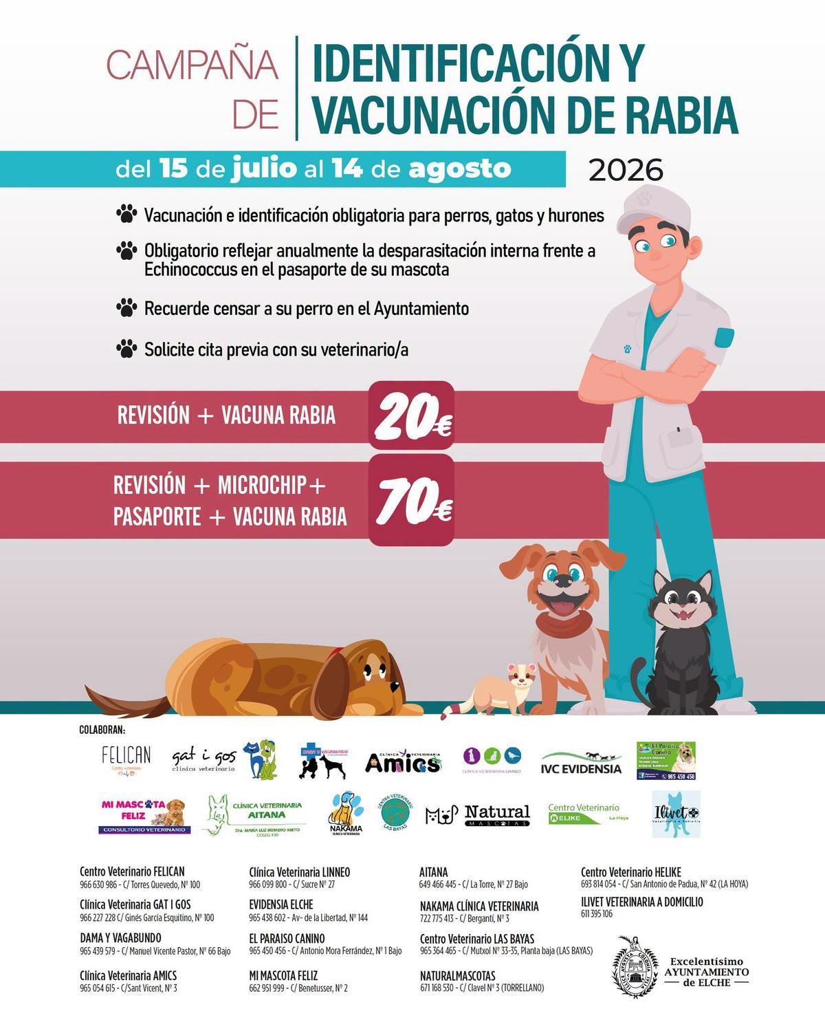 Cartel de la campaña del Ayuntamiento de Elche para promover la vacuna contra la rabia