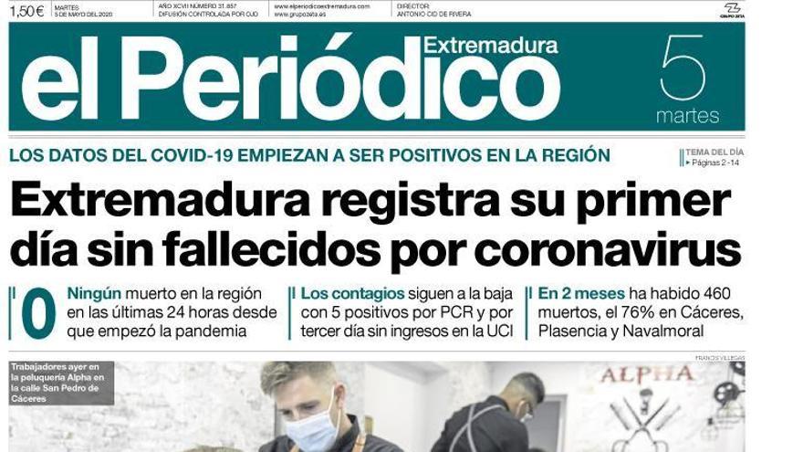 Esta es la portada de EL PERIÓDICO EXTREMADURA correspondiente al día 5 de mayo del 2020