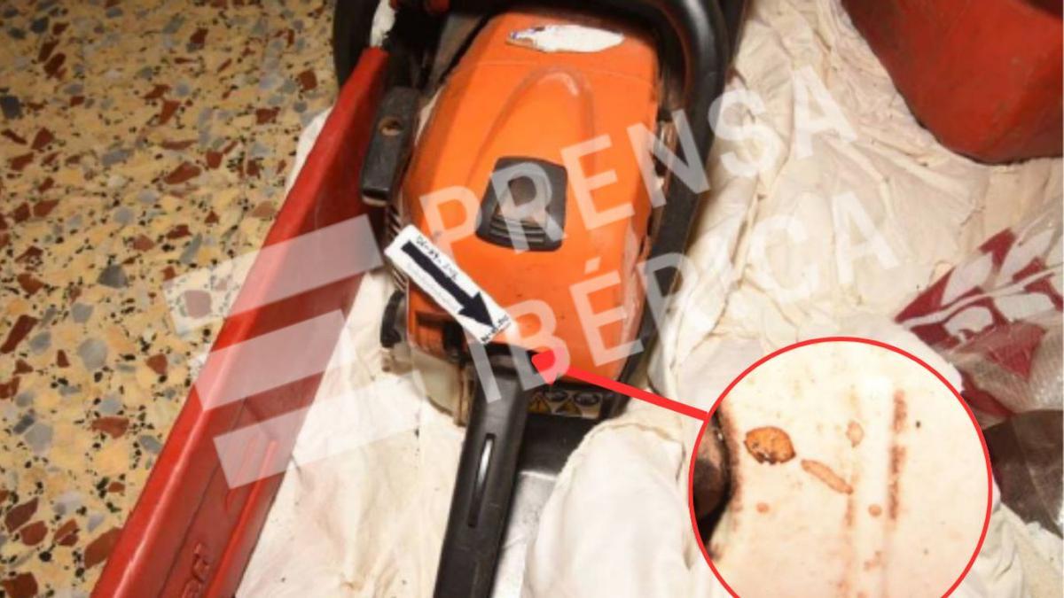 Motosierra encontrada en una de las habitaciones de la vivienda de Julián y de Manuel, con restos de lo que los investigadores identificaron como posible sangre.