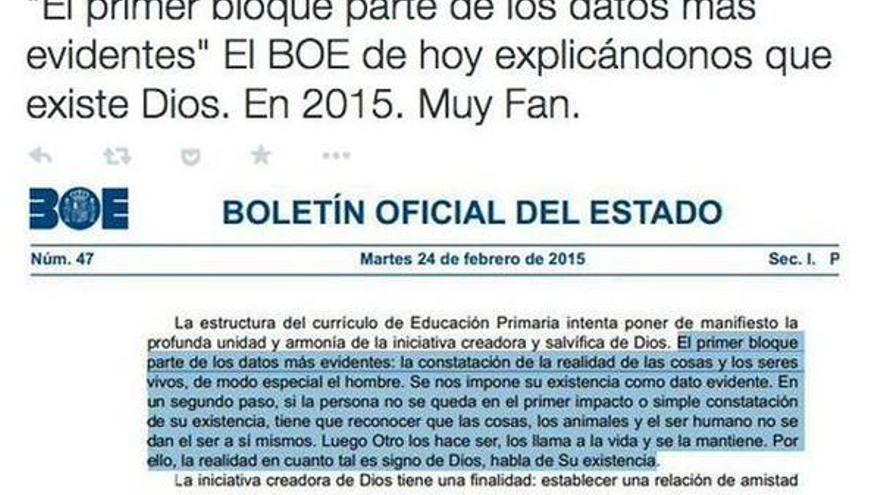 El Govern no se pronuncia sobre la existencia de Dios del BOE