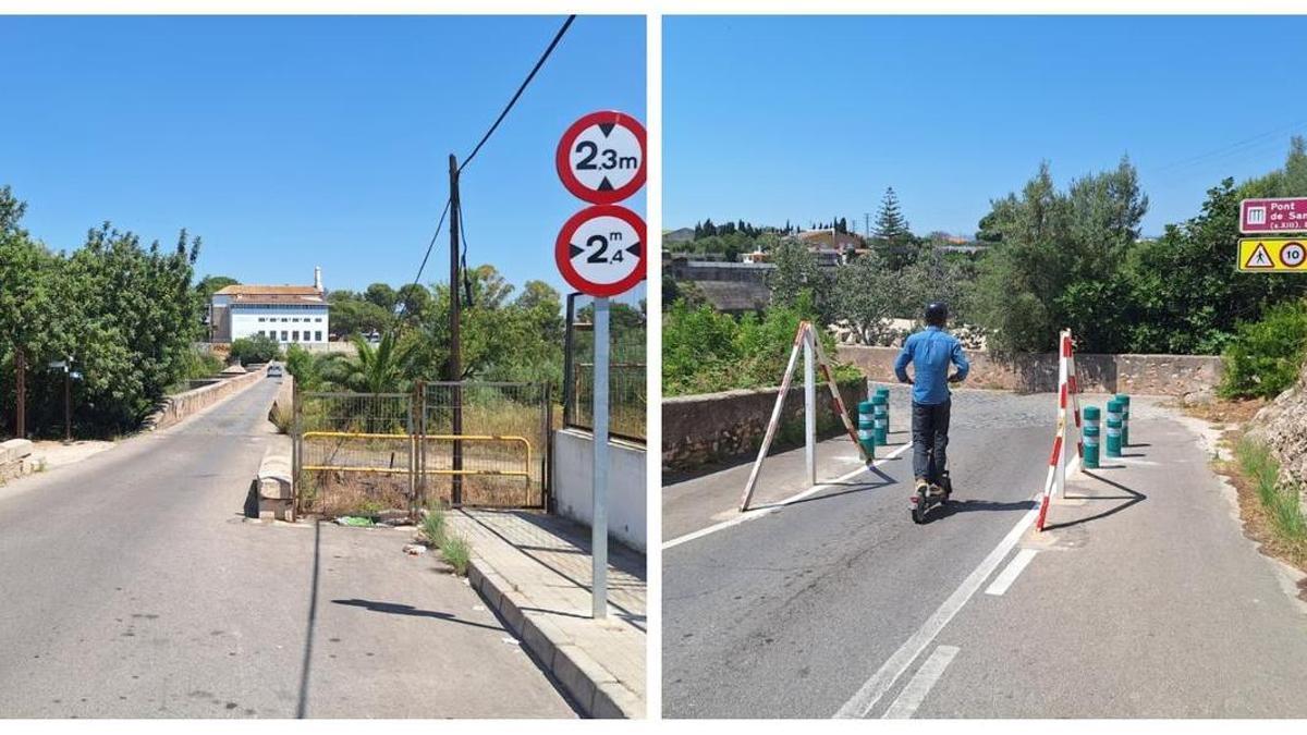 Imatge de l'estat actual dels dos accessos al pont de Santa Quitèria. A l'esquerra, el de la banda de Vila-real; i a la dreta, el d'Almassora.