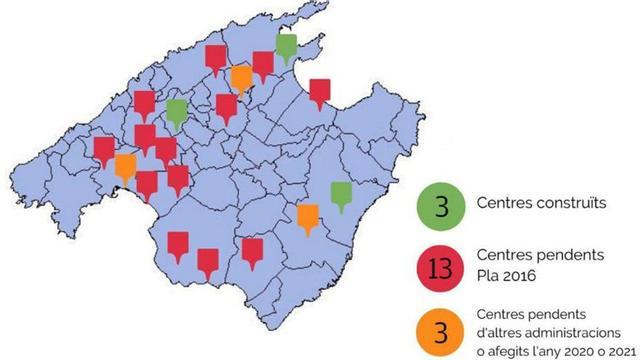 El mapa de los centros construidos y los que faltan en Mallorca.  | STEI