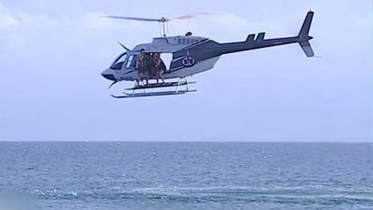 Un concursantes a punto de saltar del helicóptero en &#039;Supervivientes&#039;