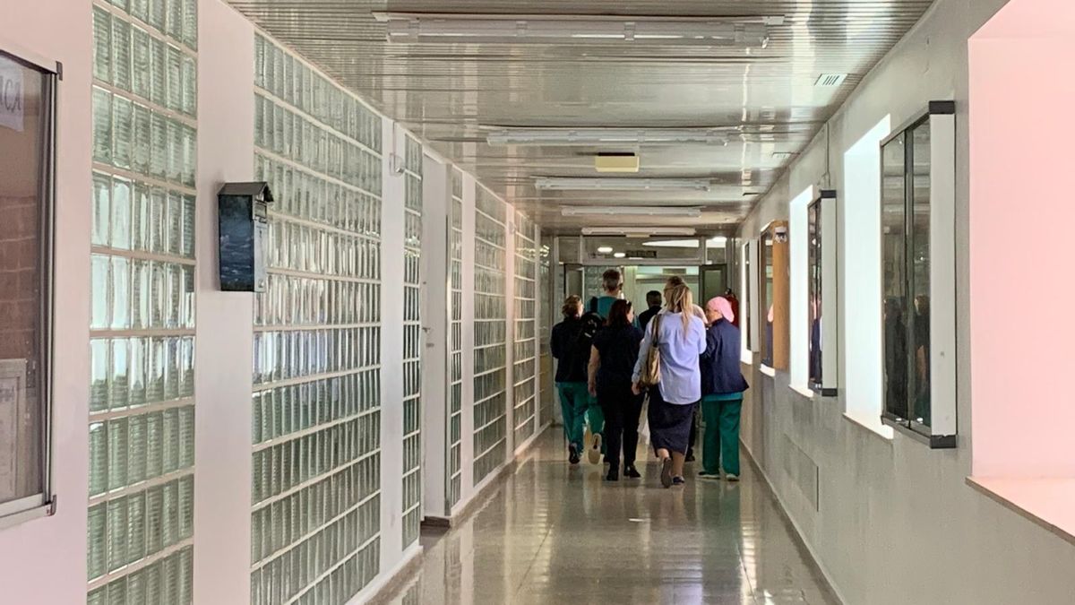 Grupo de profesionales sanitarios en uno de los pasillos del Hospital Virgen de la Arrixaca.