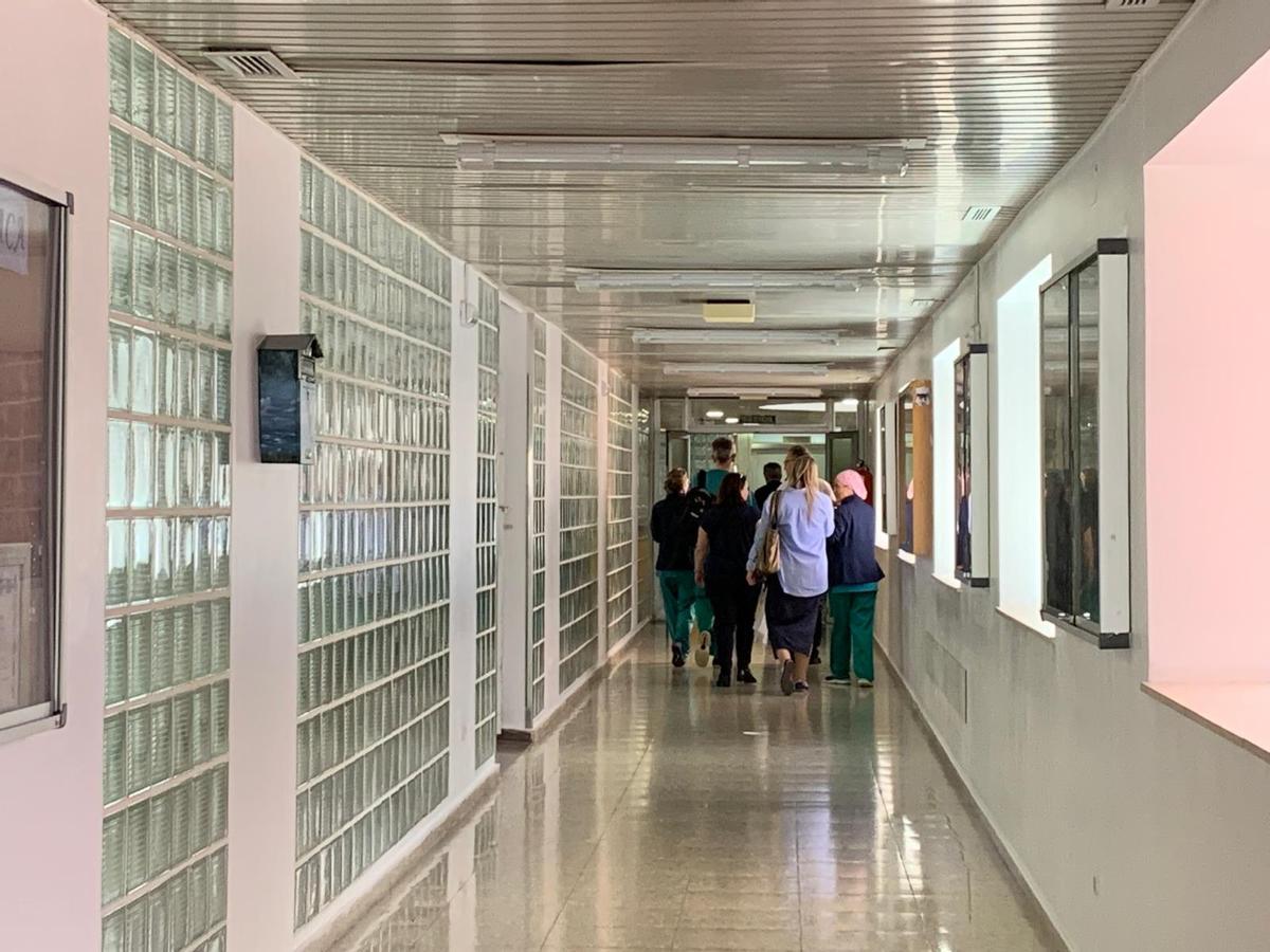 Grupo de profesionales sanitarios en uno de los pasillos del Hospital Virgen de la Arrixaca.