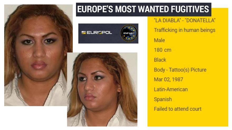 &#039;La diabla&#039;, en una imgen de los fugitivos más buscados de Europol.