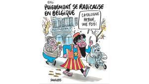 Puigdemont se radicaliza en Bélgica, la caricatura de Charlie Hebdo al ’expresident’.