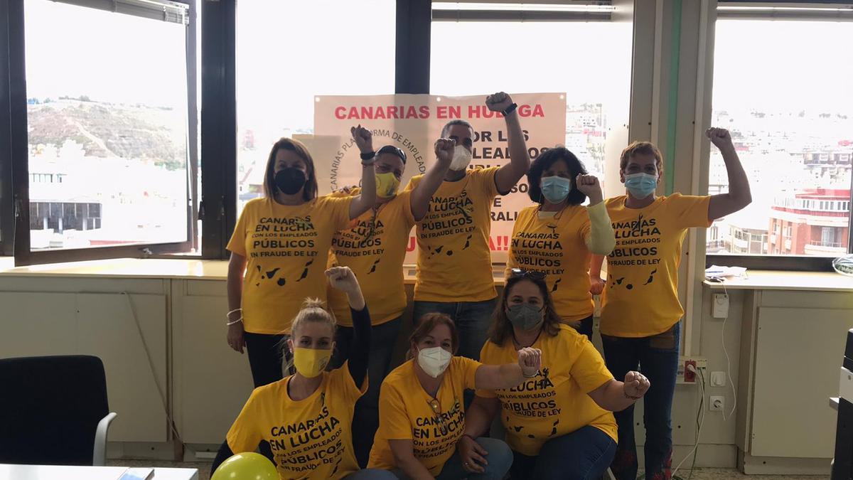 Comité de huelga encerrado en el edificio de Usos múltiples I en Las Palmas de Gran Canaria.