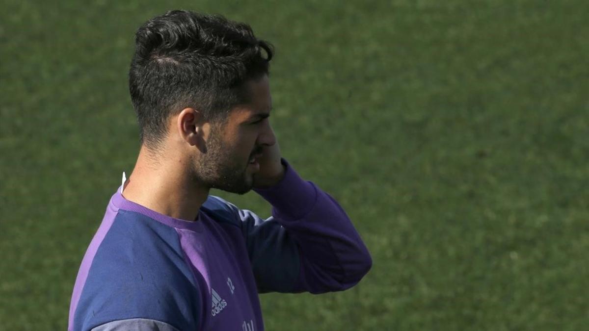 Isco, en un entrenamiento del Madrid.