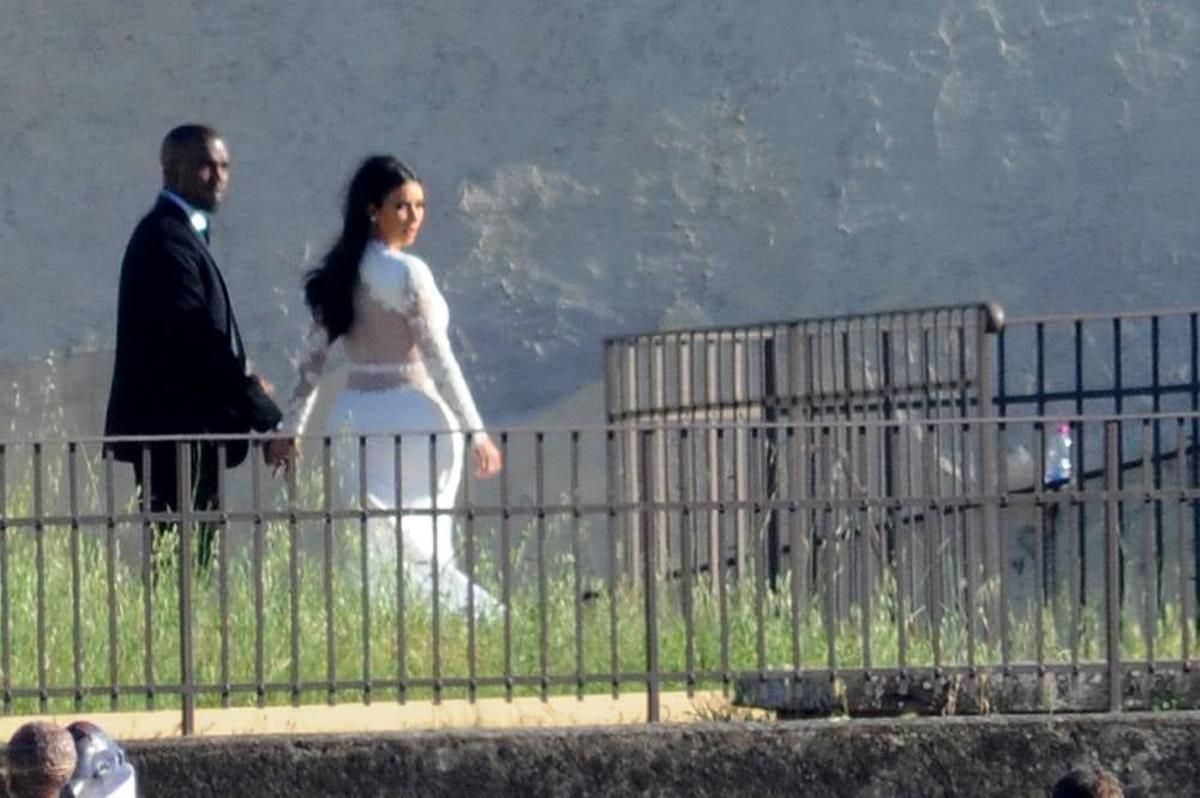 Kim Kardashian y Kanye West el día de su boda, en mayo de 2014