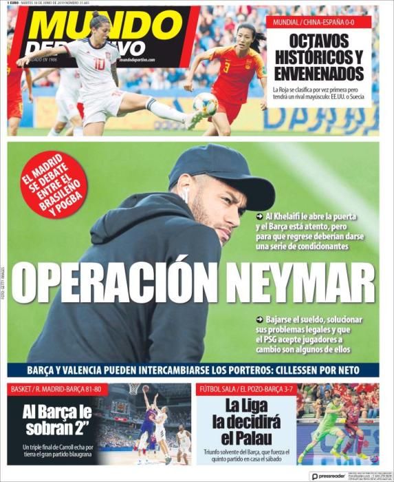 Portada MUNDO DEPORTIVO martes 18 de junio 2019