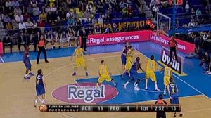 Resum del partit entre el Barça Regal i el Prokom, locutat en anglès.