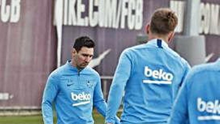 Messi, en l&#039;entrenament d&#039;ahir del conjunt blaugrana.