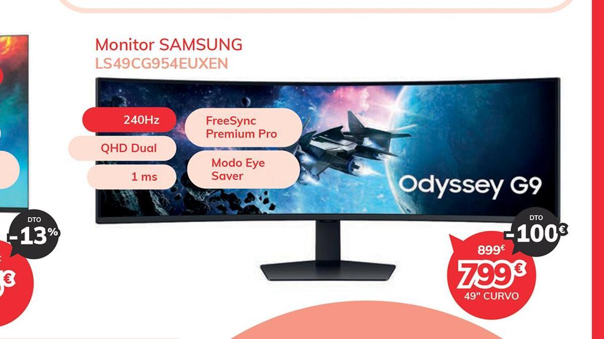Monitor Samsung de 49" LS49CG954EUXEN a 799€, con un precio tachado de 899€ y un descuento de 100€.