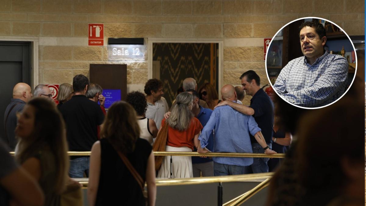 Familiares y allegados de Félix Ruiz Mahamud, en el tanatorio de Cabueñes. En el círculo, el fallecido.
