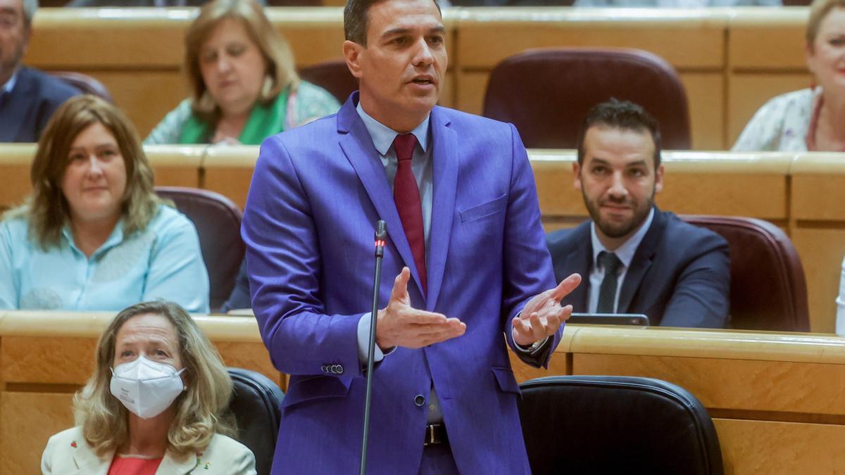 El presidente del Gobierno, Pedro Sánchez, interviene en una sesión plenaria en el Senado, a 7 de junio de 2022.