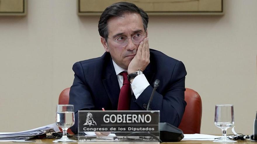 José Manuel Albares, ministro de Exteriores, durante la comisión de Exteriores en la que ha comparecido.