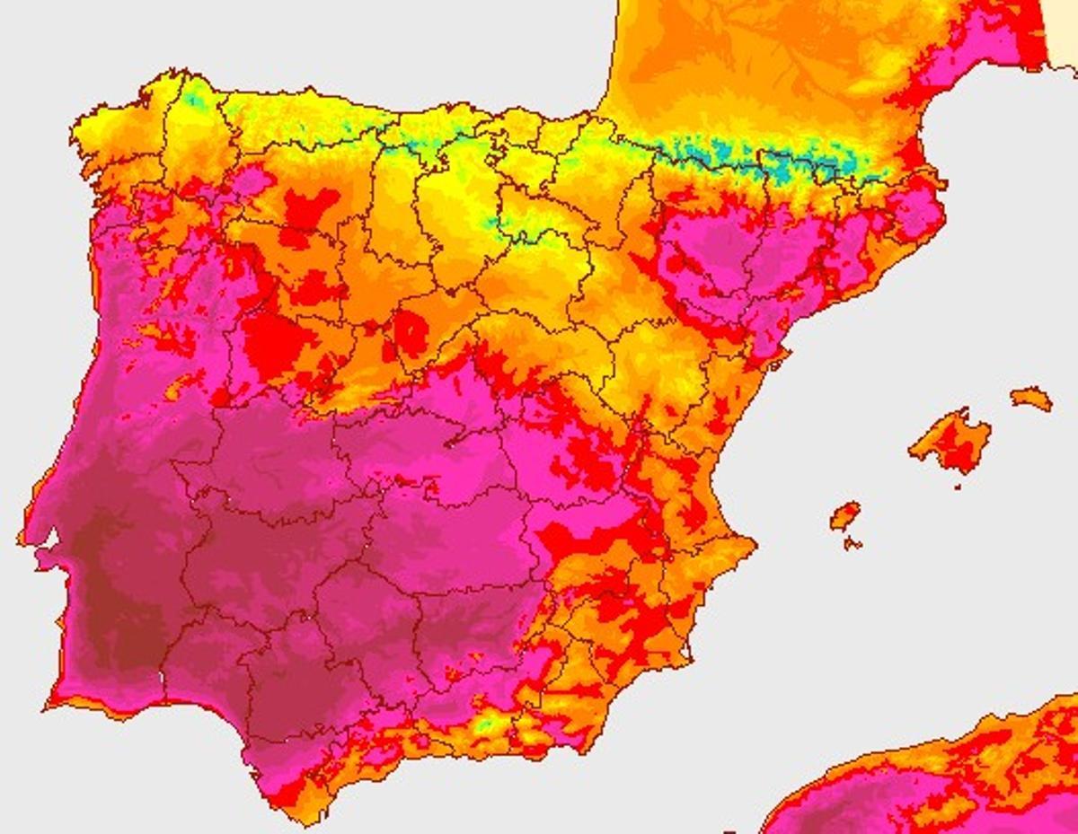 Mapa de temperaturas máximas de la Aemet