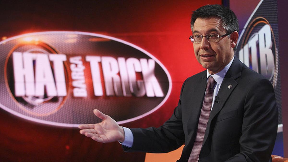 El presidente del Barça, Josep Maria Bartomeu, en el plató de 'Hat trick Barça', este domingo