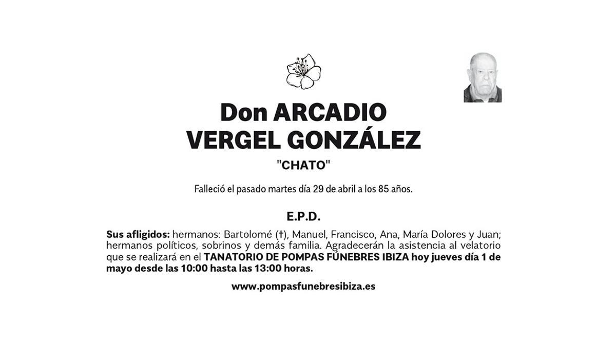 Esquela Arcadio Vergel González