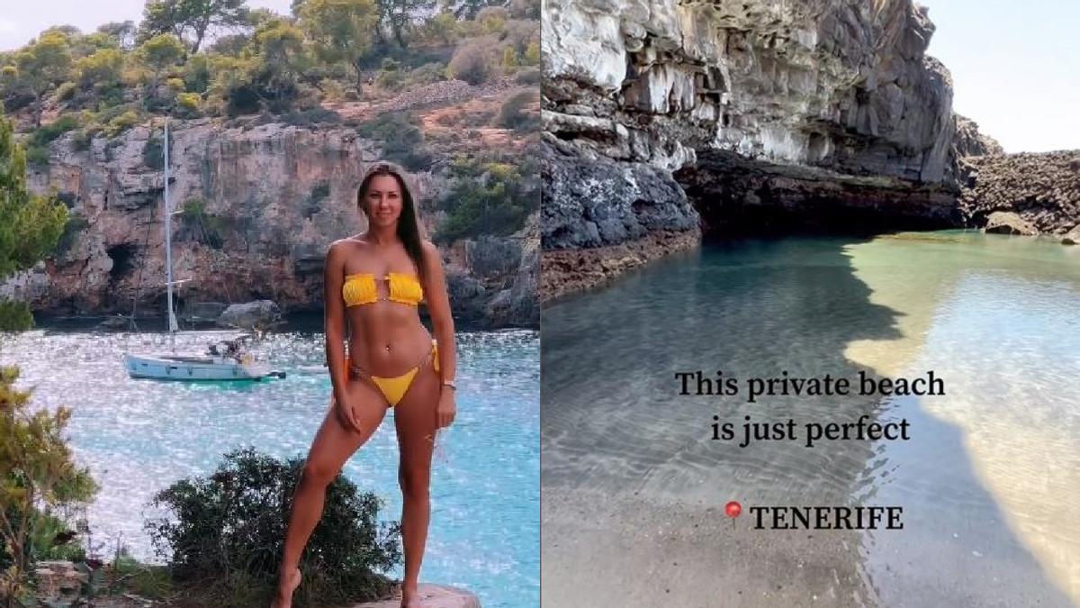 La influencer Anna, junto con un fotograma del vídeo de la playa &quot;secreta&quot; que se encuentra en Tenerife.