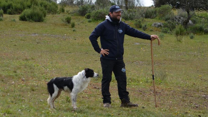 Escuela | Daniel Illescas con Grutt, uno de sus perros, durante unas de las clases sobre pastoreo.